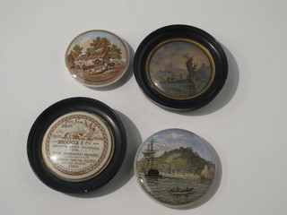 A framed pot lid Brookes & Co "Sea Foam Brand" and 3 other  pot lids, 1 framed,