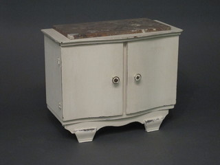 A Continental white painted cabinet enclosed by panelled doors  with pink veined marble top 25"
