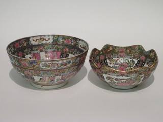 A circular 20th Century Canton famille rose porcelain bowl 12"  and a square shaped do. 10"