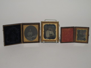3 early black and white photographs - 2 ladies 2" x 1" and 3 oval together with 1 of a gentleman 3" x 2"
