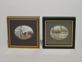 Margaret E Wolverson, a portrait miniature "A Rainy Day and 1  other Holdern E S Hunt "The Meet" 2" oval