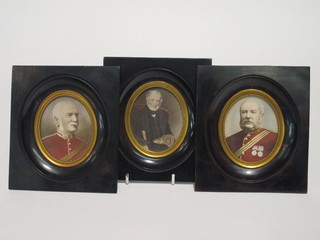An enhanced portrait miniature "William Roughead" and 1 other portrait miniatures of his two sons in military uniform 3" oval