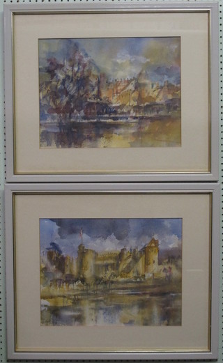 Malcolm R Rogers, a pair of impressionist watercolour drawings "Arundel? Castle" 12" x 16"