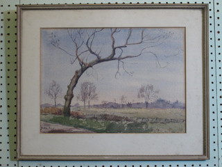 M Pout, impressionist watercolour "Rural Scene" reverse marked Banford Warwickshire, 10" x 14 1/2"
