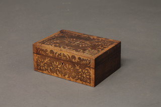 A Victorian rectangular inlaid rosewood trinket box with hinged  lid 11"