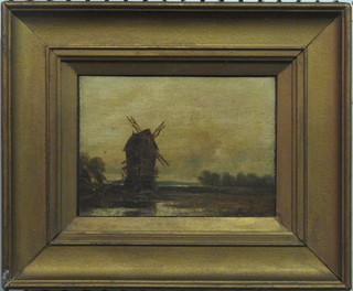 Oil on board "Windmill" indistinctly signed to bottom right hand corner 5 1/2" x 7 1/2"
