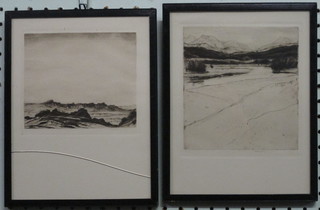 Conway, a pair of etchings "Hills of Tulworth" with Walker Gallery label and 1 other 6" x 5"