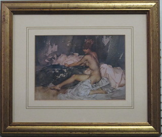 After Sir William Russell Flint, a coloured print "Seated Naked  Lady" 6" x 8 1/2"