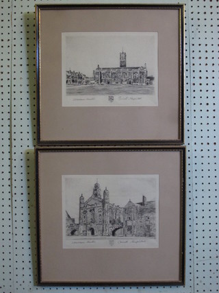 W Hester, a pair of etchings "Christs Hospital Horsham" 8" x 10"