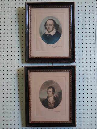 A pair of coloured prints "Shakespeare and Robert Burns" 5"  oval