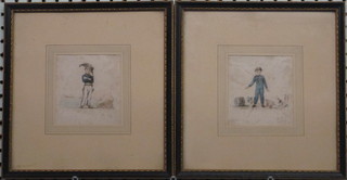 A pair of 19th Century coloured prints "The Boy Soldier and The  Boy Sailor" 4" x 4"