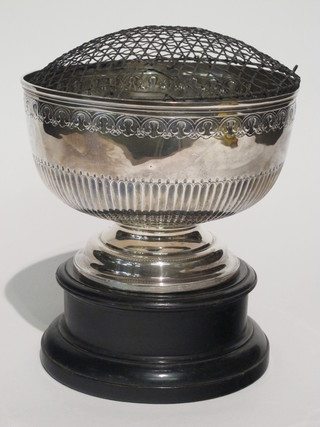 An embossed silver pedestal rose bowl, marks rubbed 21 ozs  ILLUSTRATED