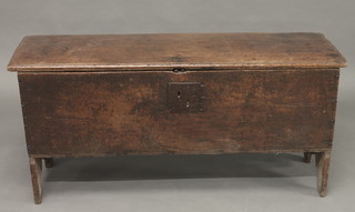 A 17th/18th Century elm coffer of plank construction with iron lock 46"