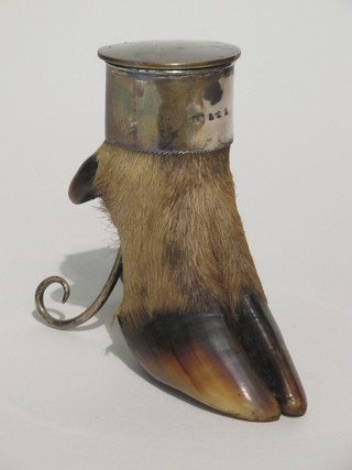 An Edwardian inkwell in the form of a silver mounted deers slot, Birmingham 1910