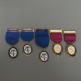 2 gilt metal and enamel Commercial Travellers Benevolent  Institute jewels and 3 other Union of Commercial Travellers fund  jewels