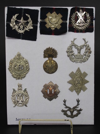 10 various Scots Regt. cap badges including Cameron  Highlanders, Highland Light Infantry, Gordon Highlanders, Black Watch, etc,
