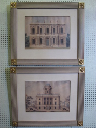 A pair of coloured prints "18th Century Buildings" 11" x 16"