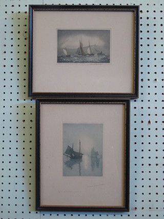 After Claude Rowbotham, aquatints "The Coming Storm,  Running for Shelter Falmouth and Off The Fishing Grounds" 5 1/2" x 4"