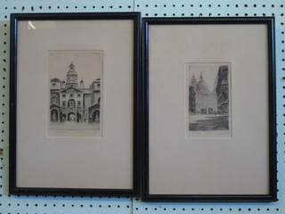 A set of 5 etchings by W Edwin Law - "Horse Guards, St Paul's,  The Houses of Parliament, The Law Courts, The Old Swan In  London"