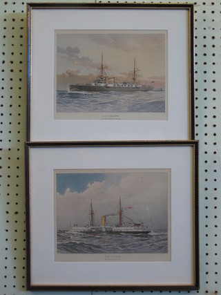 W F Mitchel, 6 coloured prints "British Naval War Ships - HMS Undaunted, HMS Bramble, HMS Colossus, HMS Calliope, HMS  Magicienne and HMS Hero" 7" x 9"