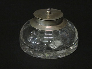 A circular cut glass inkwell with silver mount 4" Birmingham 1918