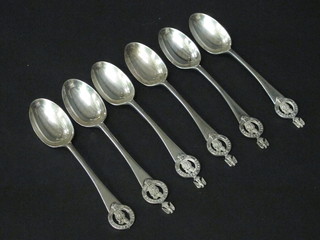A set of 6 Edwardian silver teaspoons decorated the Crest of The  Royal Dragoons London 1904/05, 1 with eagle missing, 4 1/2  ozs