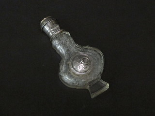 A shaped smelling salts bottle with plated centre mounts