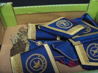 A quantity of Masonic regalia comprising 3 pairs of gauntlets, 2 collars and 3 sashes