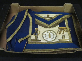 A collection of Masonic regalia comprising Provincial Grand Officer's full dress apron, Junior Warden undress apron no badge  and 2 collars