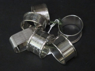 6 various silver napkin rings, 3 ozs