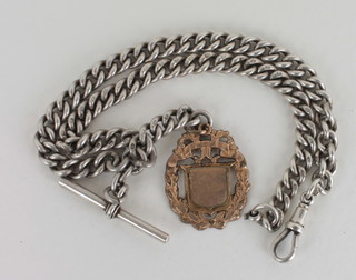 A heavy silver double Albert curb link watch chain