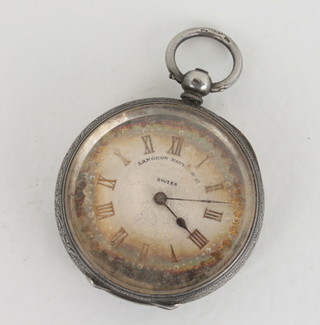 A Continental open faced pocket watch contained in a  Continental silver case