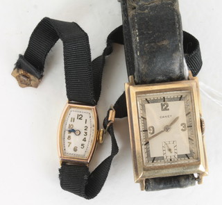 A lady's wristwatch contained in a 9ct gold case and a  gentleman's wristwatch contained in a 9ct gold case