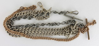 A gilt metal watch chain and 3 other watch chains