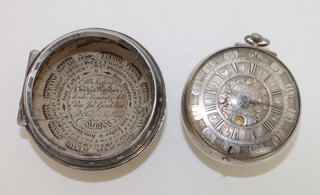 A Georgian fusee open faced pocket watch with silvered dial and  Roman numerals by John Purnell the dial with aperture marked  7,  ILLUSTRATED
