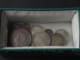 A George III 1818 florin, 2 George V crowns 1928 and 1935 and other silver coins