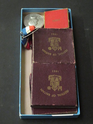 4 Festival of Britain crowns, a George V 1921 Visit to Jersey commemorative medallion and 2 Edward VII Wales medals dated  1927