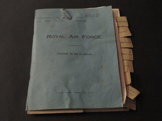 A Royal Air Force note book containing a collection of Continental bank notes