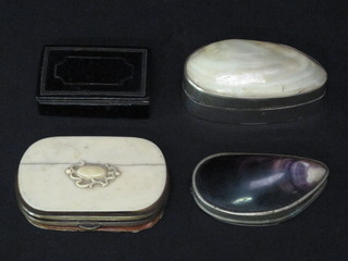 A lacquered snuff box and 3 others