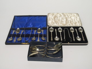 A set of 6 silver plated apostle spoons, 6 silver plated coffee  spoons and 4 silver plated sauce ladles, all cased