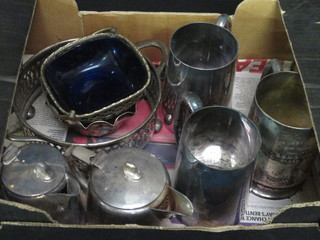A silver plated hotelware hot water jug, do. teapot and a small collection of silver plated items
