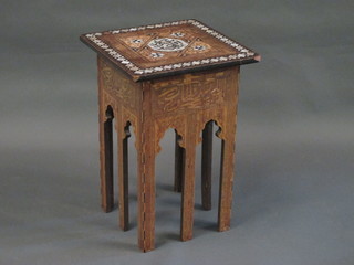 A square Eastern rosewood occasional table inlaid mother of pearl 14"
