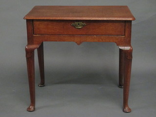 An 18th Century oak side table fitted a drawer raised on club  supports 29"  ILLUSTRATED