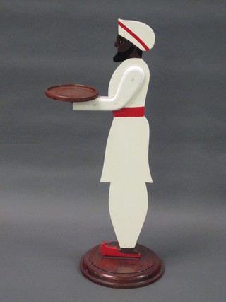 A painted Blackamoor figure of a standing servant with tray 34"