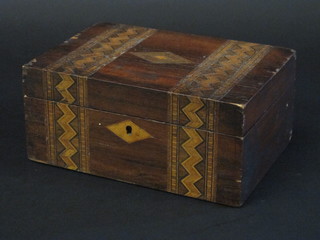 A 19th Century square inlaid mahogany trinket box with hinged  lid 9"
