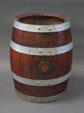 An elm coopered barrel marked J Nimmo & Sons Castle Eden  22"