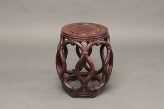 An Oriental circular hardwood drum stool 13"