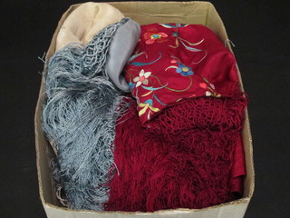 3 shawls, 2 ladies handbags and a collection of gloves