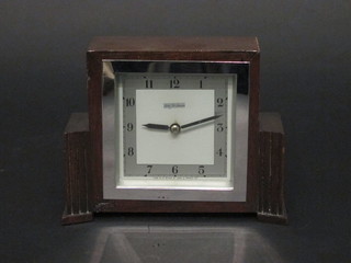 An Art Deco bedroom timepiece with square silver dial and  Arabic numerals marked John D Francis 6"
