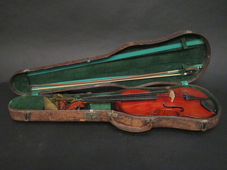 A violin with 1 part back 14 1/2", labelled Charles Gaillard Paris 1865